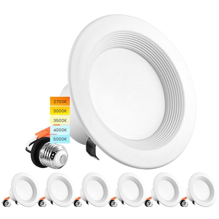 Luxrite 4" LED Recessed Can Lights 5 CCT Selectable 2700K-5000K 10W (60W Equivalent) 750LM Dimmable 6-Pack LR23790-6PK